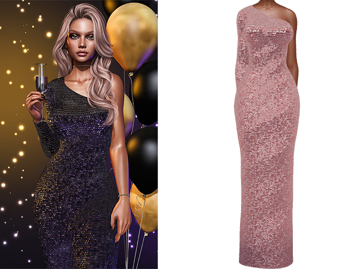 Gemma Gown [Sequin Champagne Pink] - Maitreya LaraX • PetiteX • eBody Reborn Long Dresses