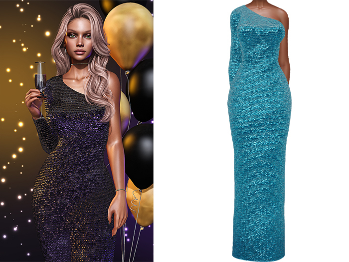 Gemma Gown [Sequin Turquoise Blue] - Maitreya LaraX • PetiteX • eBody Reborn Long Dresses