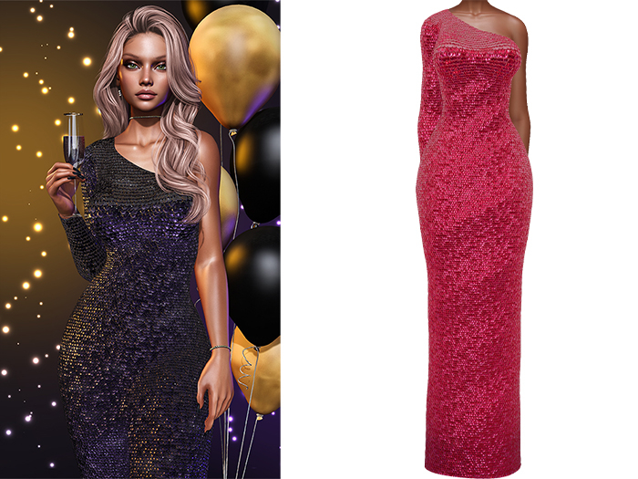Gemma Gown [Sequin Hot Pink] - Maitreya LaraX • PetiteX • eBody Reborn Long Dresses