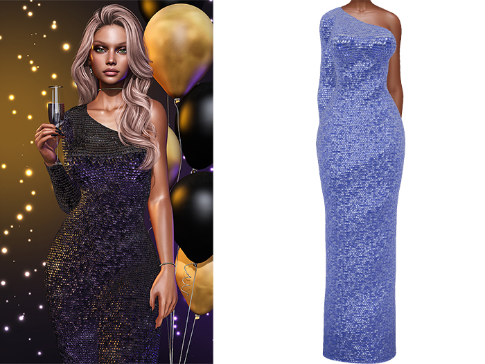 Gemma Gown [Sequin Periwinkle Blue] - Maitreya LaraX • PetiteX • eBody Reborn Long Dresses