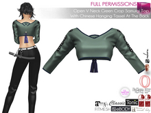 FullPerm Open V Neck Green Crop Samurai Top With Chinese Hanging Tassel At The Back Maitreya LaraX Ebody Reborn Legacy