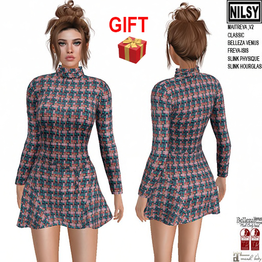 GIFT,BELTED TWEED DRESS,CL&MESH BODY