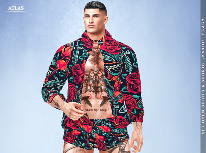 *ATLAS* SET OPEN SHIRTS & SHORTS Rose /KARIO LEGACY