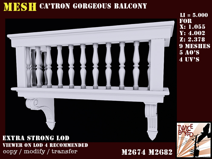 "TB' Catron gorgeous Balcony M2674 M2682