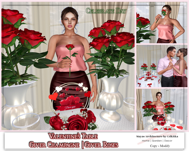 Valentine's Table | Giver Champagne | Giver Roses | Heart Cake |Candles