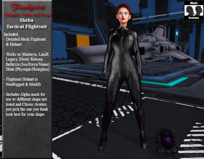 Sheba Tactical Flightsuit - Black/Purple