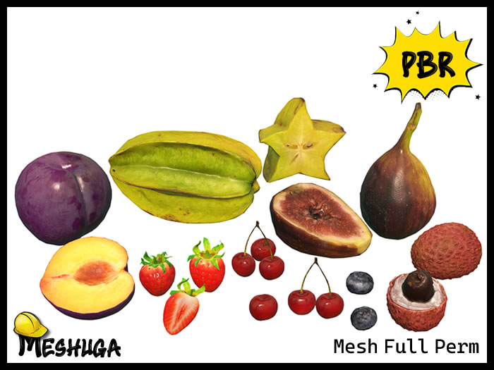 Meshuga E Rondo Second Life Marketplace - Meshuga PBR Fruit Pack 7 FULL PERM MESH