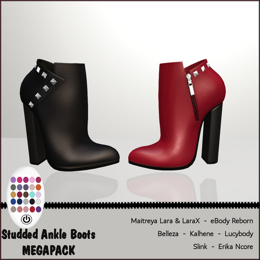 STUDDED ANKLE BOOTS-MEGAPACK OF LEATHER BOOTIES-MAITREYA LARA-LARAX EBODY REBORN BELLEZA ERIKA KALHENE LUCYBODY SLINK