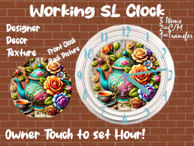 LOVE SERIES TEA AND ROSES SL TIME - ANALOG CLOCK, 3 items: 2=C/M; 1=T/M, GIFT one; Touch Easy Hour Set SL/Your Time
