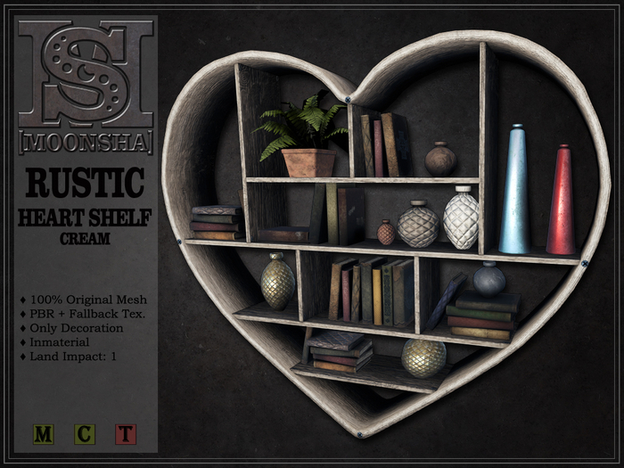 [MoonSha] Rustic Heart Shelf - Cream
