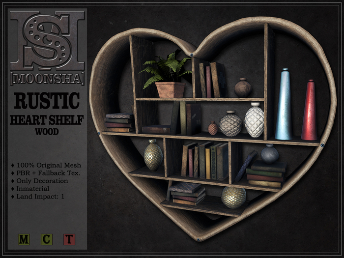 [MoonSha] Rustic Heart Shelf - Wood