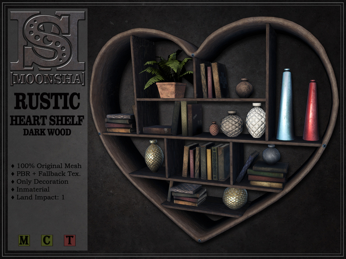 [MoonSha] Rustic Heart Shelf - Dark Wood