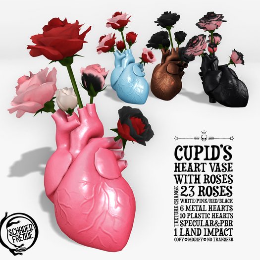 Schadenfreude Cupid's Heart Vase with Roses