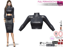 FullPerm High Neck Black Leather Long Sleeves Crop Top Slink Maitreya 5.3 LaraX Voluptuous Belleza Ebody Reborn Legacy