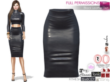 FullPerm Black Leather Knee Length Pencil Skirt Slink Maitreya Voluptuous Belleza Tonic Ebody Reborn Legacy