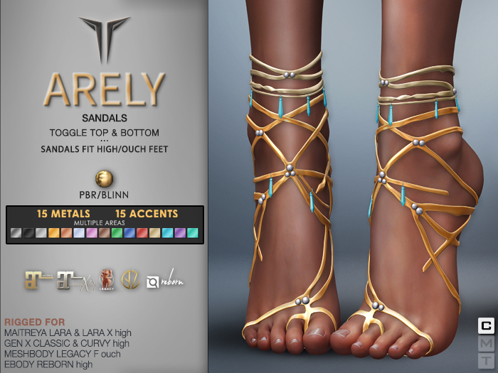 **RE** Arely Sandals - Fit Mesh - PBR - Maitreya Lara X, GenX, Meshbody, eBODY 