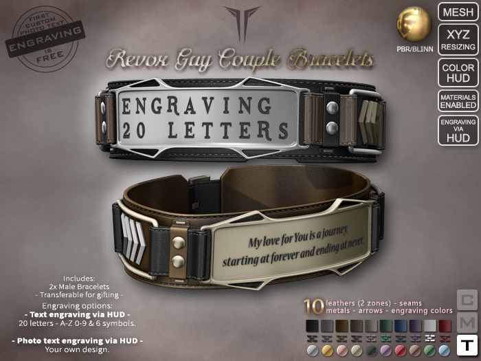 **RE** ReVoX Gay Couple Bracelets M3 - PBR - Engravable (FREE ENGRAVING)