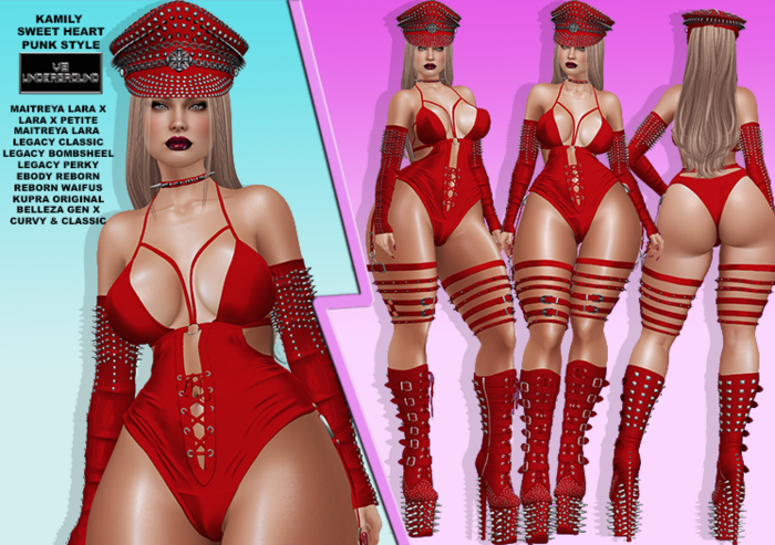 **KAMILY SWEET HEART RED PUNK STYLE COMPLET OUTFIT**
