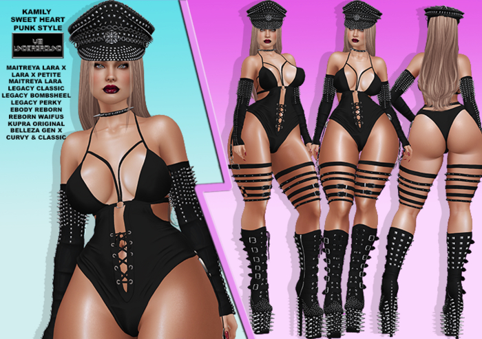 **KAMILY SWEET HEART BLACK PUNK STYLE COMPLET OUTFIT**
