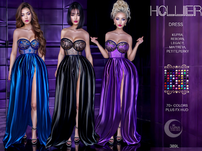 ❤️- Hollier, Lace and Satin formal Gown, 70 + colors,Plus FX Hud