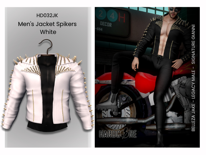 :: HARDCORE :: (HD032JK) Men's Jacket Spikers White