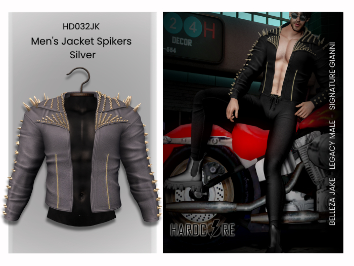 :: HARDCORE :: (HD032JK) Men's Jacket Spikers Silver 