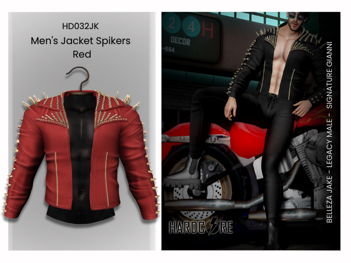 :: HARDCORE :: (HD032JK) Men's Jacket Spikers Red 