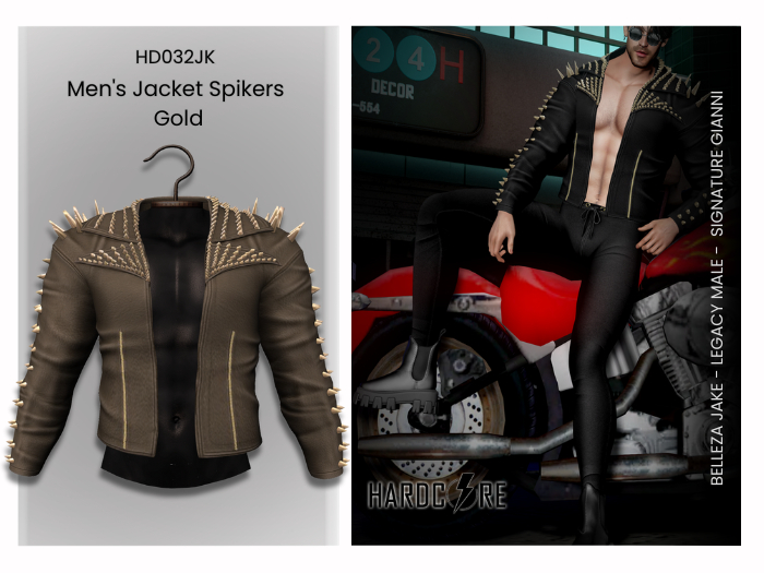 :: HARDCORE :: (HD032JK) Men's Jacket Spikers Gold