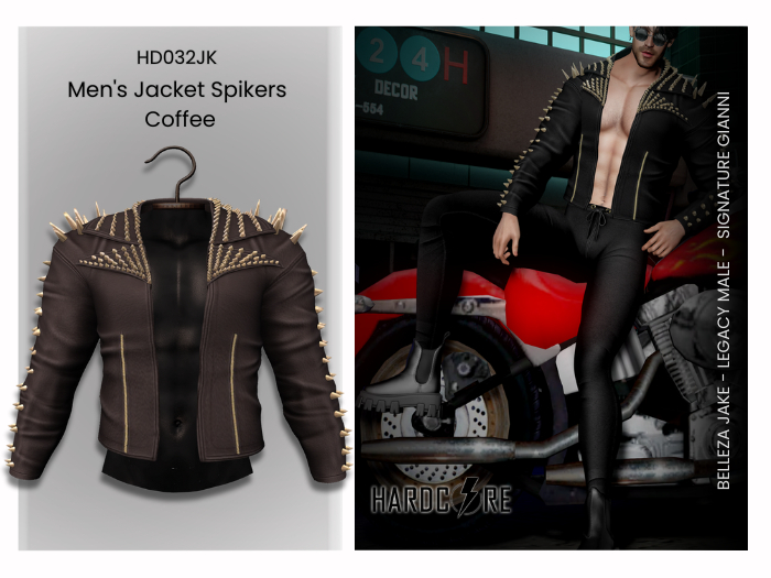 :: HARDCORE :: (HD032JK) Men's Jacket Spikers Coffee 