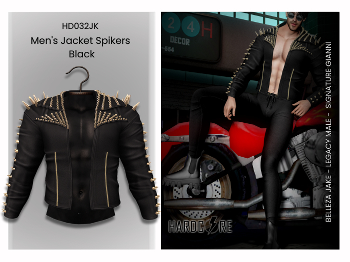 :: HARDCORE :: (HD032JK) Men's Jacket Spikers Black 