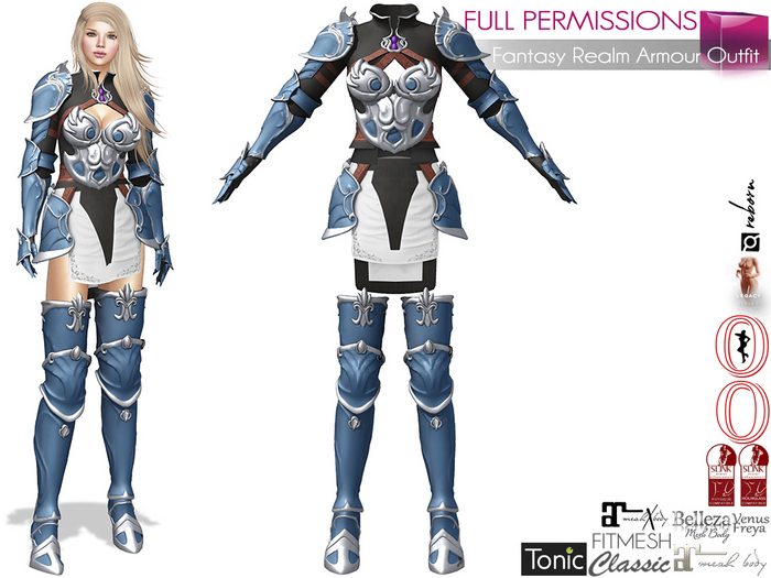 SAVE 4in1 Full Perm Female Fantasy Realm Armout Outfit Slink Maitreya 5.3 LaraX Belleza Tonic Ebody Reborn Legacy