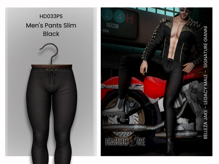 :: HARDCORE :: (HD033PS) Men's Pants Slim Black