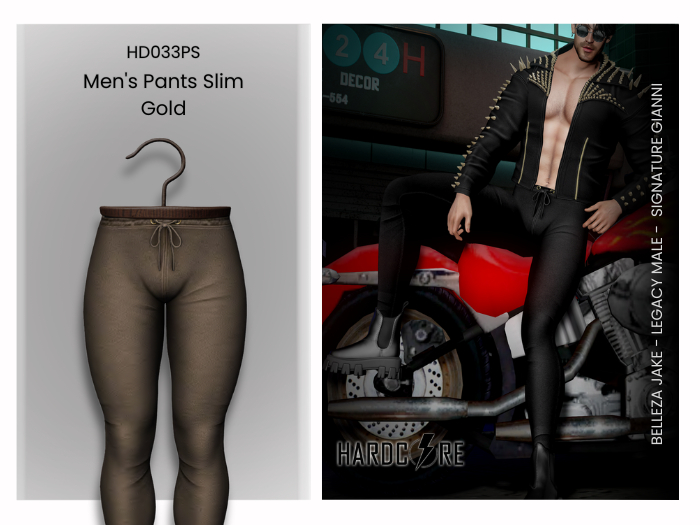 :: HARDCORE :: (HD033PS) Men's Pants Slim Gold 