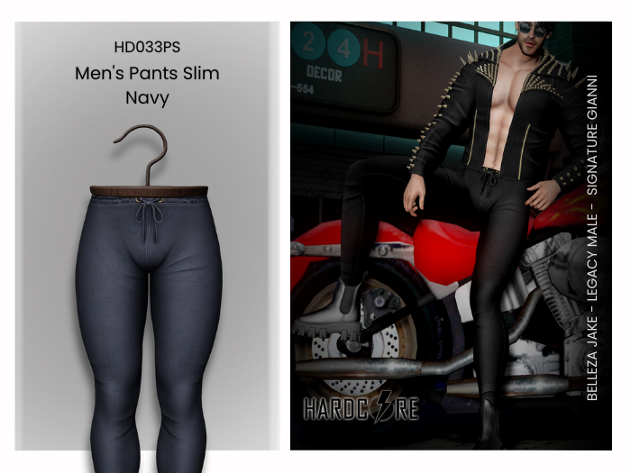 :: HARDCORE :: (HD033PS) Men's Pants Slim Navy 