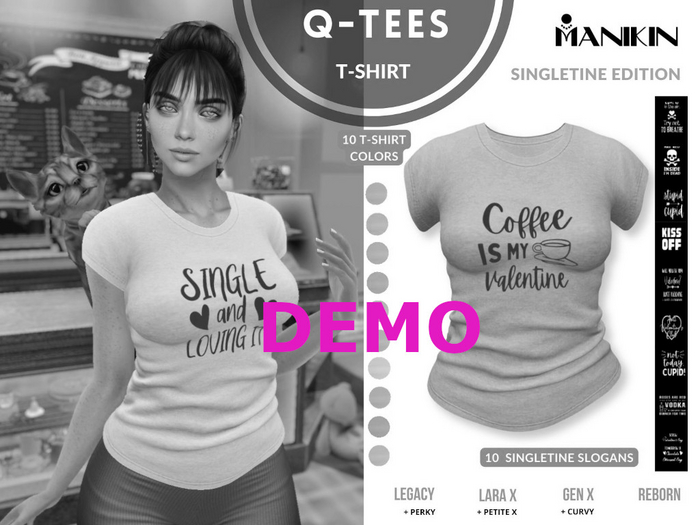 DEMO Valentine's Day Singletine's T-Shirt Fatpack - Q-Tees by Manikin