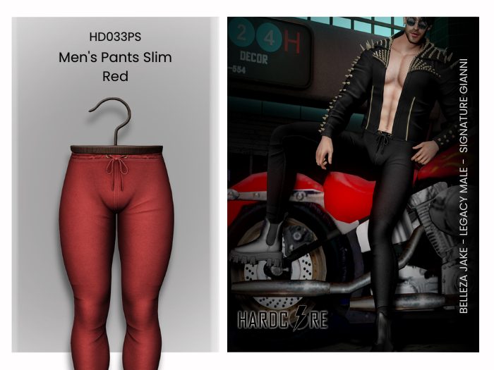 :: HARDCORE :: (HD033PS) Men's Pants Slim Red 