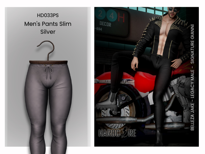 :: HARDCORE :: (HD033PS) Men's Pants Slim Silver 