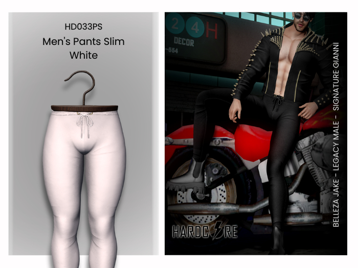 :: HARDCORE :: (HD033PS) Men's Pants Slim White 