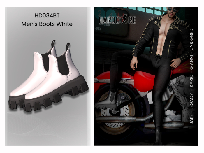 :: HARDCORE :: (HD034BT) Men's Boots White
