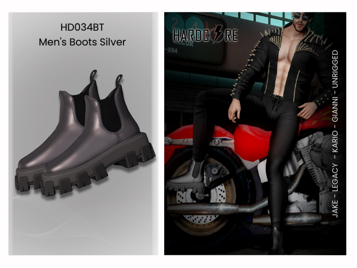 :: HARDCORE :: (HD034BT) Men's Boots Silver 