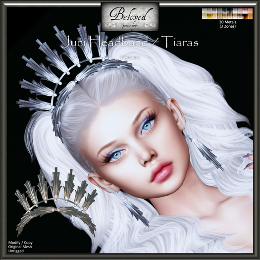 Beloved Jewelry : Juni Headbands/Tiara Set (Texture Change) Princess Crown, Silver, Gold, Diamond 