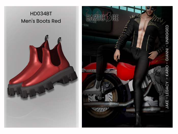 :: HARDCORE :: (HD034BT) Men's Boots Red