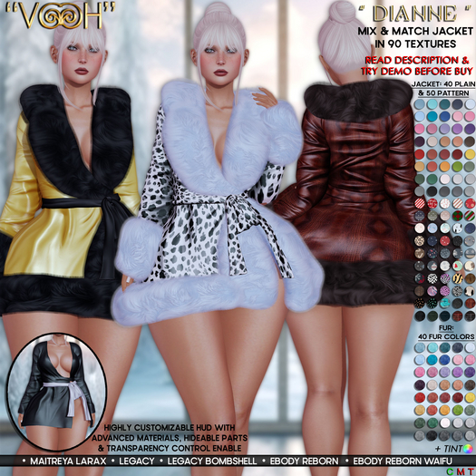 PROMO! " VOOH " DIANNE JACKET MIX & MATCH IN 90 TEXTURES {LARA X • LEGACY + BOMBSHELL • REBORN + WAIFU}