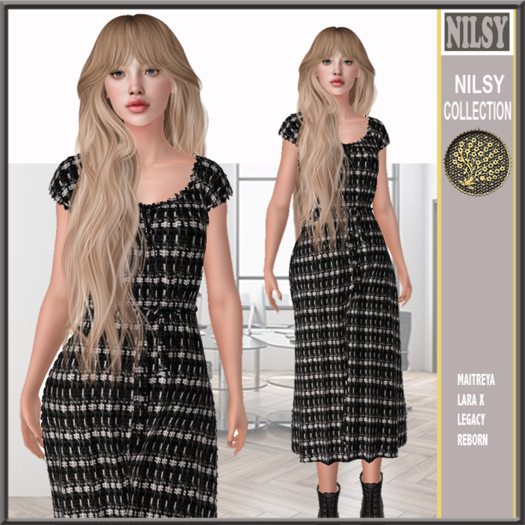FRINGED NECK TWEED DRESS