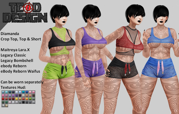 Crop Top, Top & Short ~ Diamanda [DEMO]