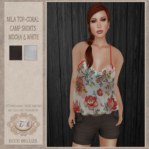.:Ecce Bellus:. Mila Top Coral & Camp shorts *FITS MESH BODIES*