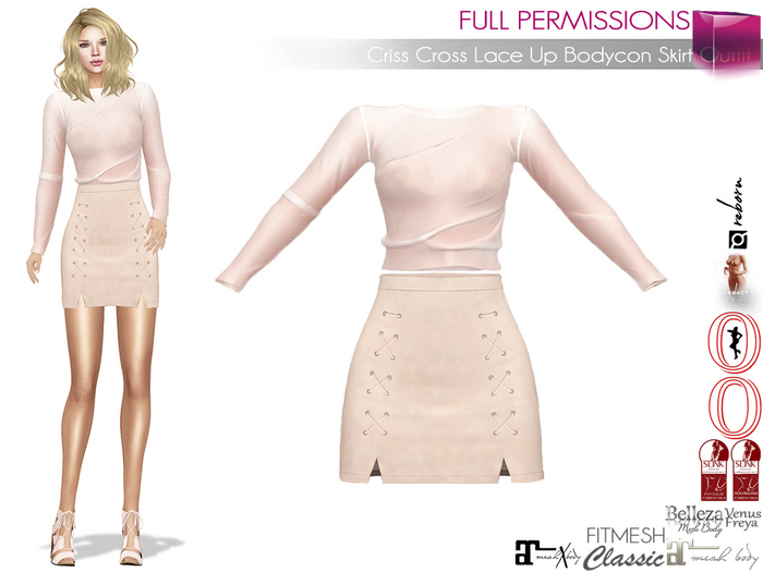 SAVE 2in1 Full Perm Female Criss Cross Lace Up Bodycon Skirt Outfit Skirt Slink Maitreya 5.3 LaraX Ebody Reborn Legacy
