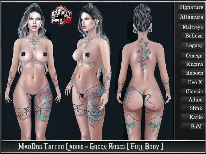 MadDog Tattoo Ladies - Green Roses [ Full Body ]