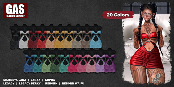 GAS [Short Silk Dress Lillith - 20 Colors w/HUD FATPACK]