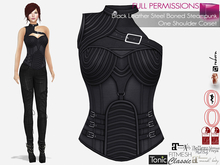 Full Perm Black Leather Steel Boned Steampunk One Shoulder Corset Slink Maitreya 5.3 LaraX Belleza Ebody Reborn Legacy